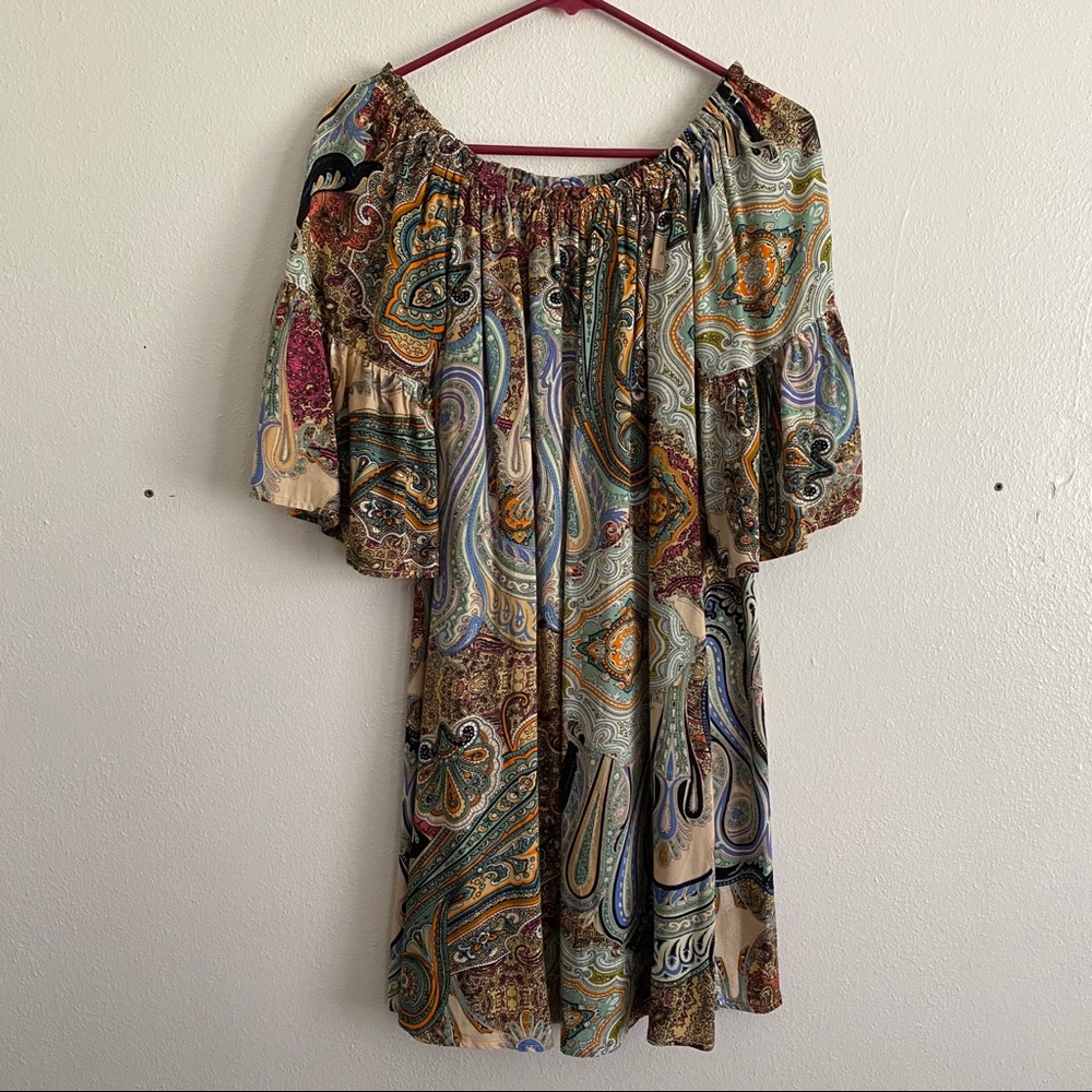 Umgee off shoulder paisley peasant dress large